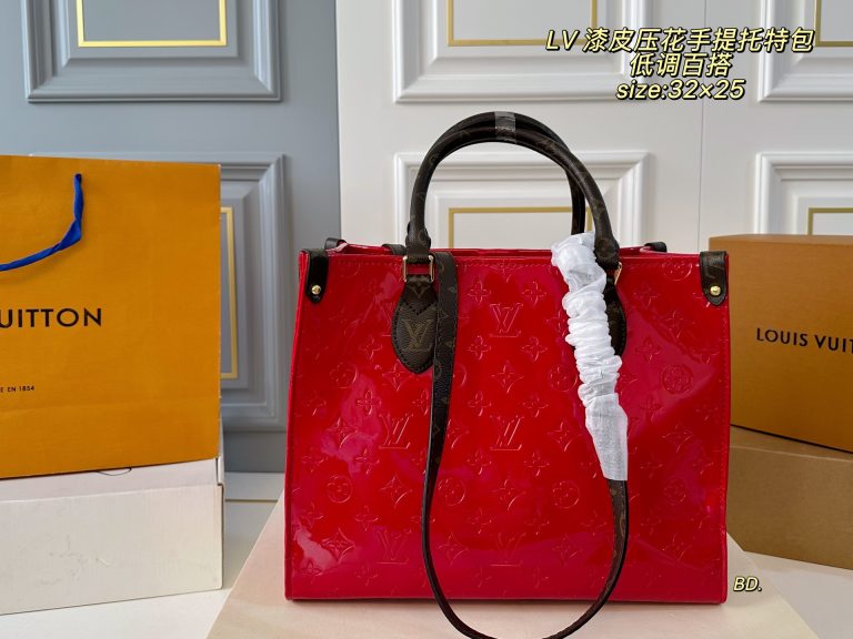 Designer Louis Vuitton Red Leather Totebag Handbag Aaa