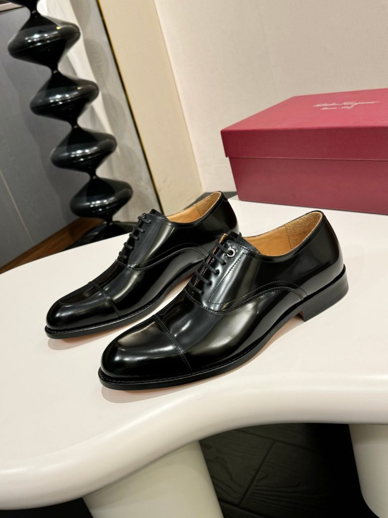 Ferragamo Shoes Leather Black Classic High Quality Fake Off White Shoes