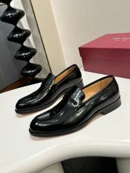 Ferragamo Shoes Leather Black Classic Look Alike Fake Sneakers Cheap