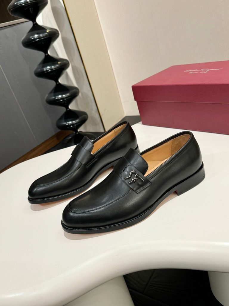 Ferragamo Shoes Leather Black Classic Super Clone Best Replica Shoe Sites