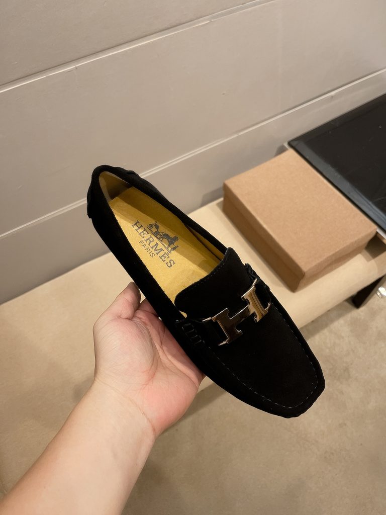 Hermes Shoes Cowhide Black Casual Fake Fake Shoes Shop