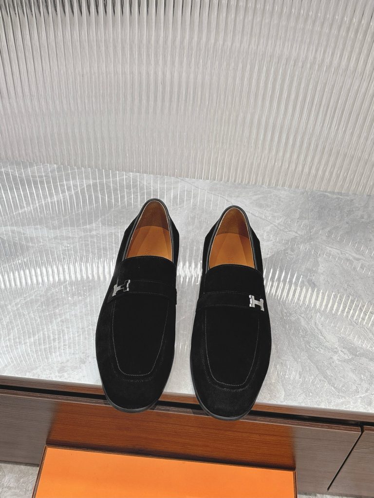 Hermes Shoes Leather Black Modern 1:1 Faux Valentino Shoes